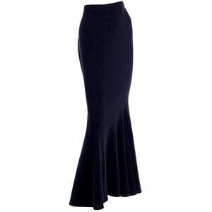 Vintage 90s Isaac Mizrahi Black Wool Stretch Long Mermaid Maxi Skirt size 6